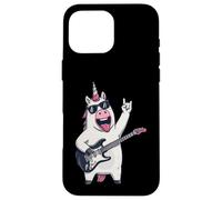Carcasa para iPhone 16 Pro MAX Funny Unicorn Rock Music Guitarrista Gráfico Juguetón Sharp