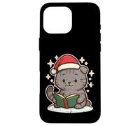 Carcasa para iPhone 16 Pro MAX Gato Lee Libro en Navidad