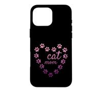 Carcasa para iPhone 16 Pro MAX Gato Mamá Corazón Huellas Estéticas Lindas Patas Rosa