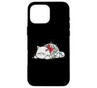 Carcasa para iPhone 16 Pro MAX Gato Navidad Luces Divertidas Navidad Humor Miau Gatito Persa