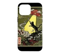 Carcasa para iPhone 16 Pro MAX Gato Negro UkiyoE Abducción UFO Arte Único