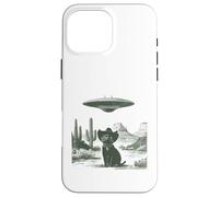 Carcasa para iPhone 16 Pro MAX Gato secuestro alienígena en el Desierto del Sombrero Occidental OVNI Sci-Fi Art