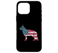 Carcasa para iPhone 16 Pro MAX German Shepherd American Flag 4th of July Funny Dog Lover