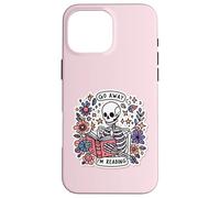Carcasa para iPhone 16 Pro MAX Go Away I'm Reading Funny Skeleton Book Lovers Bookish Skull