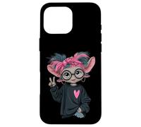 Carcasa para iPhone 16 Pro MAX Goat Girl Big Sparkling Eyes Peace Sign Pop Graphic Juguetón