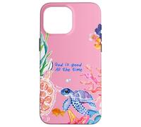 Carcasa para iPhone 16 Pro MAX God Is Good Summer Ocean Preppy Pink Turtle & Coral