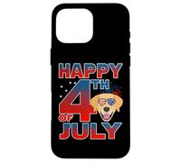 Carcasa para iPhone 16 Pro MAX Golden Retriever Dog American Flag Sunglasses Happy 4th July