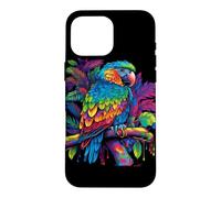 Carcasa para iPhone 16 Pro MAX Gráfico de aerógrafo Retro Colorido Loro pájaro Tropical