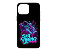 Carcasa para iPhone 16 Pro MAX Gráfico de Astronauta Morado y Verde Azulado Just Vibing para Hombre