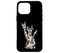 Carcasa para iPhone 16 Pro MAX Guitarra de Perro Gran danés Solo Rockstar Rock Metal Graphic Sharp