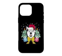 Carcasa para iPhone 16 Pro MAX Husky Siberiano Papá Noel Árbol de Navidad Luces Navidad Niños Perro
