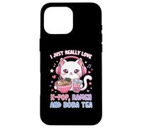 Carcasa para iPhone 16 Pro MAX I Just Really Love K-Pop Ramen y Boba Tea Cute Cat
