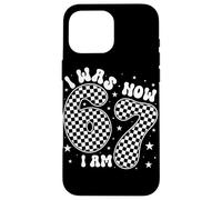 Carcasa para iPhone 16 Pro MAX I Was 6 Now I Am 7 Groovy Retro Checkered 7th Birthday Party