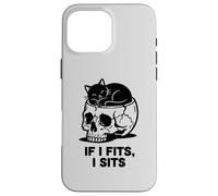 Carcasa para iPhone 16 Pro MAX If I Fits I Sits Cat Skull Funny Gothic Dark Meme Humor 2
