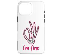 Carcasa para iPhone 16 Pro MAX I'm Fine Funny Skeleton Hand Thumbs Up Hand Sign Humor Oscuro