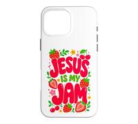 Carcasa para iPhone 16 Pro MAX Jesus is My Jam Cute Christian Strawberry Faith