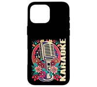 Carcasa para iPhone 16 Pro MAX Karaoke Musica Bar Cantante Flores Micrófono Karaoke