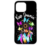 Carcasa para iPhone 16 Pro MAX Keep On Dreamin - Atrapasueños con Plumas de Mariposas Coloridas