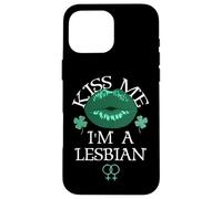Carcasa para iPhone 16 Pro MAX Kiss Me I'm a Lesbian St Patricks Day Green Lips Les Pride