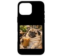 Carcasa para iPhone 16 Pro MAX Lazy Sunday Coffee Pug Funny Relaxing Meme