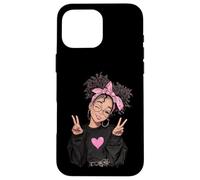 Carcasa para iPhone 16 Pro MAX Linda Chica Signo de Paz Pelo Rizado Divertido gráfico juguetón Trippy