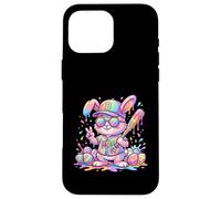 Carcasa para iPhone 16 Pro MAX Lindo Conejo de béisbol de Pascua arcoíris Goteo niños niños niños pequeños