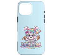 Carcasa para iPhone 16 Pro MAX Lindo Conejo de béisbol de Pascua arcoíris Goteo niños niños niños pequeños
