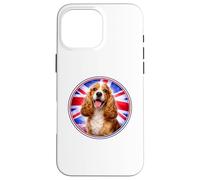 Carcasa para iPhone 16 Pro MAX Lindo Divertido inglés Cocker Spaniel Perro Cachorro Inglaterra Bandera del Reino Unido