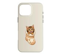 Carcasa para iPhone 16 Pro MAX Lindo Gatito atigrado en Acogedor calcetín Gato mamá Cutecore Kawaii