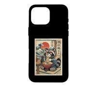 Carcasa para iPhone 16 Pro MAX Lindo Mapache Comiendo Fideos Ramen - Estilo japonés Ukiyo-e
