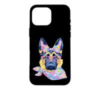 Carcasa para iPhone 16 Pro MAX Lindo Pastor Alemán Perro Amante Gráfico Rosa Gafas Floral