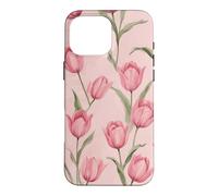 Carcasa para iPhone 16 Pro MAX Lindos Tulipanes Rosados Flores Tulipán Floral Patrón Girly Coqueta