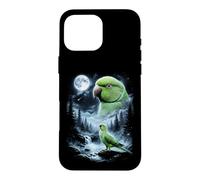 Carcasa para iPhone 16 Pro MAX Loro Indio Ringneck Aullando a la Luna 90's Retro Bird