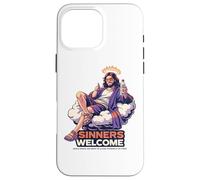 Carcasa para iPhone 16 Pro MAX Los pecadores Dan la Bienvenida a Jesús Salva Divertida Cita sobre la fe Cristiana