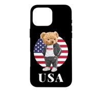 Carcasa para iPhone 16 Pro MAX Love Yourself, Cool Illustration Teddy Bear with USA Flag