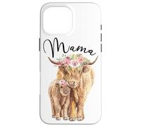 Carcasa para iPhone 16 Pro MAX Mama Highland Cow with Baby Calf Floral Mom Mother's Day
