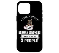 Carcasa para iPhone 16 Pro MAX Me Gusta el café mi Perro Pastor alemán y Tal Vez 3 Personas