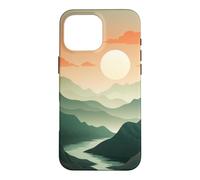 Carcasa para iPhone 16 Pro MAX Mínimo Verde Salvia Montaña Sol Puesta De Sol Boho Chic