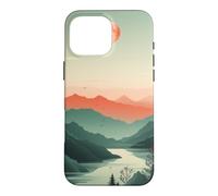 Carcasa para iPhone 16 Pro MAX Mínimo Verde Salvia Montaña Sol Puesta De Sol Boho Chic