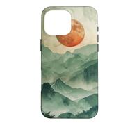 Carcasa para iPhone 16 Pro MAX Mínimo Verde Salvia Montaña Sol Puesta De Sol Boho Chic