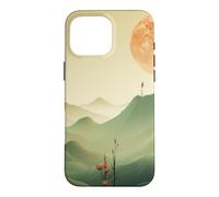 Carcasa para iPhone 16 Pro MAX Mínimo Verde Salvia Montaña Sol Puesta De Sol Boho Chic
