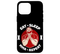 Carcasa para iPhone 16 Pro MAX MMA Cage Fighter Eat Sleep Repetir Artes Marciales Mixtas