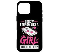Carcasa para iPhone 16 Pro MAX Mujer de Cornhole, Divertida, Lanzo como una niña, Trato de Mantener el Ritmo