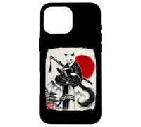 Carcasa para iPhone 16 Pro MAX Ninja Cat Reading Book Lover Japanese Sumi-e Art