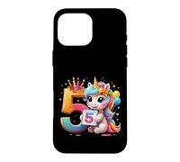 Carcasa para iPhone 16 Pro MAX NÚMERO 5 AÑOS NIÑA Unicornio 5º Nacimiento