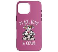 Carcasa para iPhone 16 Pro MAX Peace Love & Cows Divertido Yoga meditando con Vacas