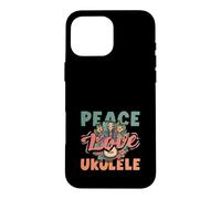 Carcasa para iPhone 16 Pro MAX Peace Love Ukelele Hippie Hawaiano Reproductor de música Retro