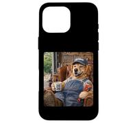 Carcasa para iPhone 16 Pro MAX Perro Labrador Jubilado 2026 en Silla de Garaje Bebiendo café