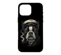 Carcasa para iPhone 16 Pro MAX Pipa para Fumar Perros Boston Terrier, Nautical Captain Dog Aver