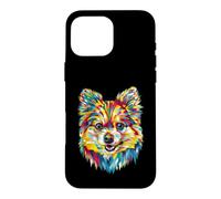 Carcasa para iPhone 16 Pro MAX Pomeranian Geométrico Pop Art Closeup Retrato Cara De Cachorro